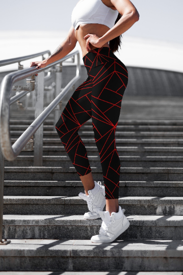 Lavinia Black Geometry leggings, Capris and Shorts - Waist No More