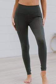 Zenana Step Aside Full Size Athletic Leggings with Pockets in Ash Grey