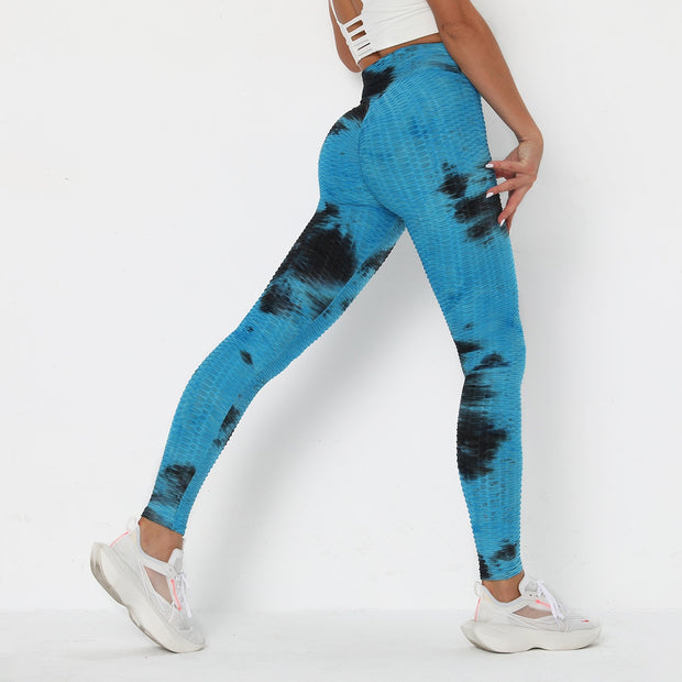 RUUHEE Tie Dye Tight Leggings Sports Women Fitness with Pocket Yoga Pants Stretch Workout Leggings Patchwork Slim Gym Leggings