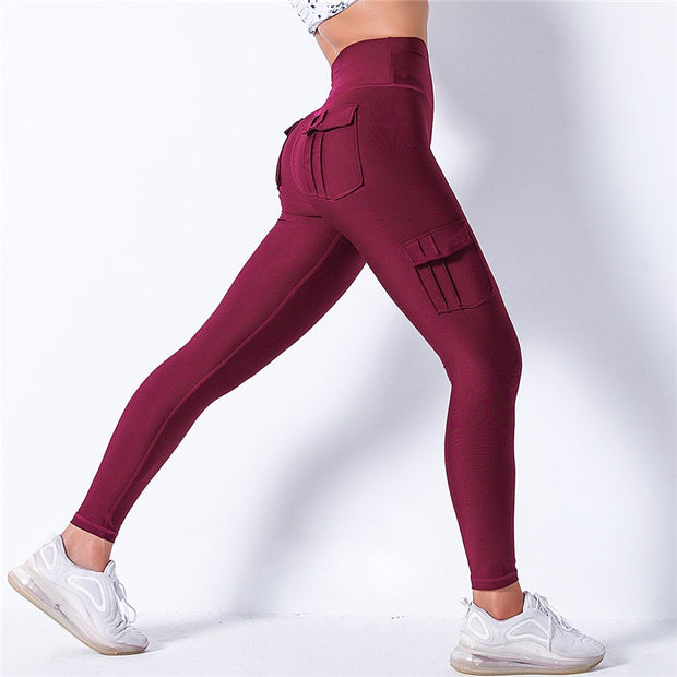 Nessaj High Waist Fitness Leggings Women Pocket Leggings Solid Color Push Up Legging Women Clothing Polyester Leggings