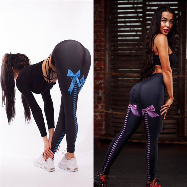 Women Sexy Bow Printed Fitness Leggings High Waist Push Up Legging Activewear Workout Black Leggings Stretch Leggins