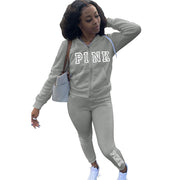 Pink Letter Embroidery Hooded Full Sleeve Jackets and Running Sporty Legging Casual Sweatsuit Activewear Fall Winter 2 Piece Set