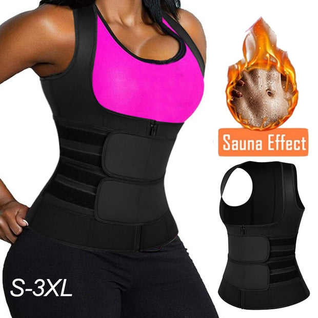 Waist Trainer Corset Neoprene Sweat Sauna Vest for Women Weight Loss with Zipper and Waist Trimmer Belt Slimming Body Shaper