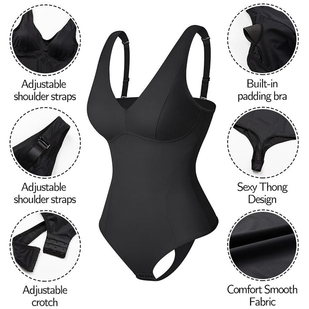 Shapewear Bodysuits For Women Thong Body Shapers Waist Trainer Vest V Neck Compression Tank Tops Slimming Underwear Faja Skims