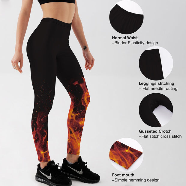 Qickitout Leggings Russian style Fire flame Printing Leggings Punk Women Legging Stretchy Trousers Casual Pants Womens Leggings