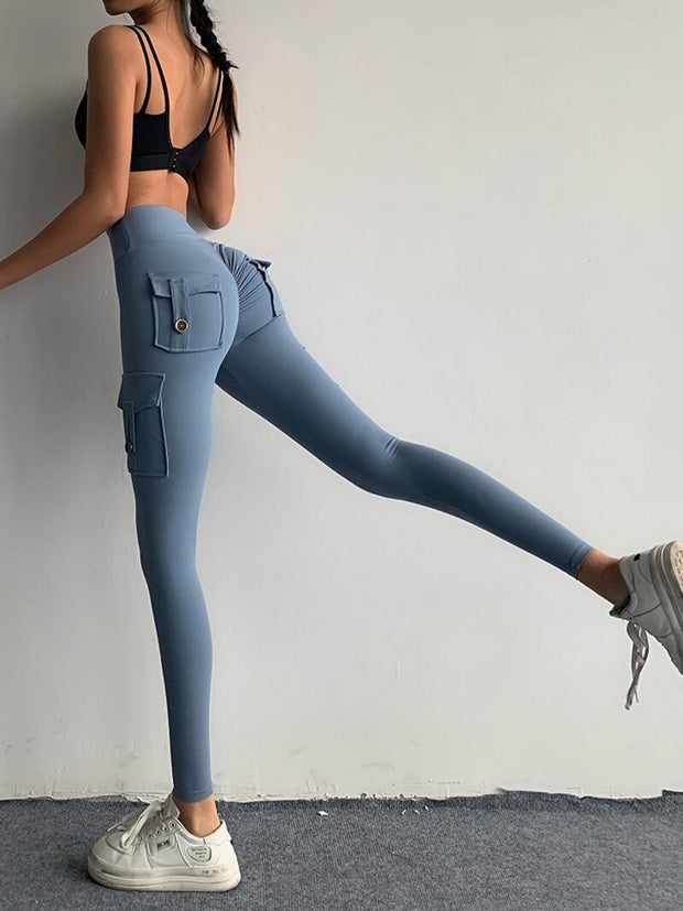 NORMOV Casual Women Leggings Solid Pocket High Waist Push Up Cargo Workout Leggings Jeggings Fitness Leggings Female