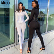 Kliou fashion women matching outfits casual jumpsuits/bandage corset co-ord set activewear fitness skinny stretchy