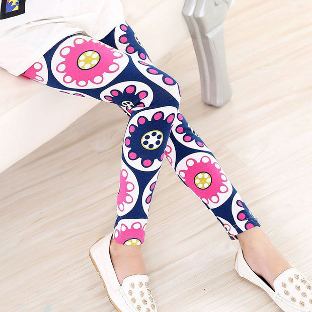 Colorful Girls Leggings Girl Autumn Clothes Pencil Pants Cotton Kids Trousers Print Flower Skinny Children Leggings For Girls