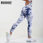 RUUHEE Tie Dye Tight Leggings Sports Women Fitness with Pocket Yoga Pants Stretch Workout Leggings Patchwork Slim Gym Leggings