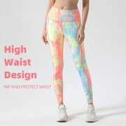 Fitness Tie Dye Print Pocket 2 Pieces Yoga Sets Women High Waist Plus Size Suits Gym Sports Leggings Pants Workout Activewear