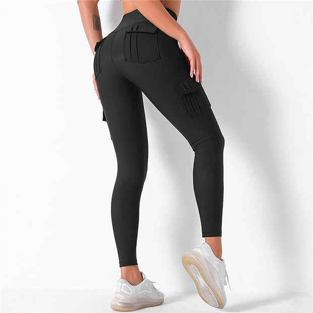 Nessaj High Waist Fitness Leggings Women Pocket Leggings Solid Color Push Up Legging Women Clothing Polyester Leggings