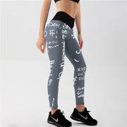 Qickitout High Waist Elastic Workout Leggings Women Slim Fitness Fashion Letter Print Leggings for Gym Sport Running Europe Size