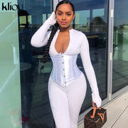 Kliou fashion women matching outfits casual jumpsuits/bandage corset co-ord set activewear fitness skinny stretchy