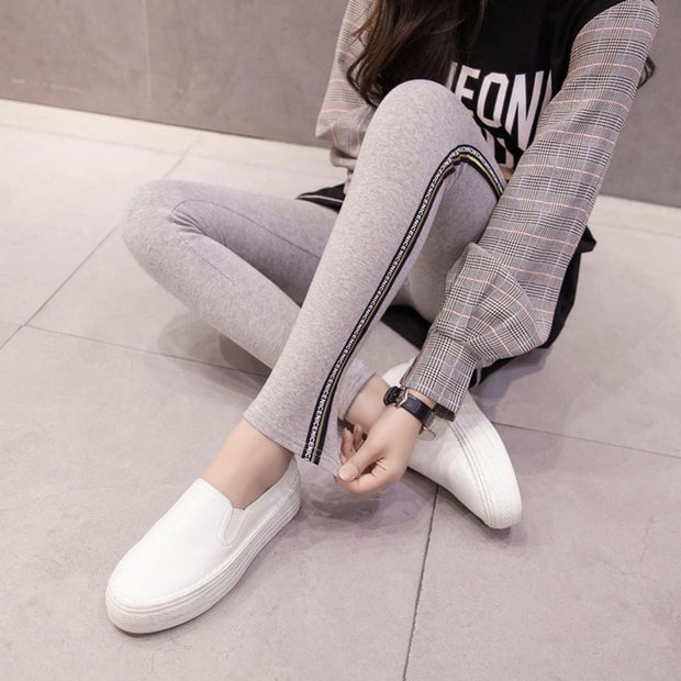 2021 Quality Cotton Leggings Side Stripes Women Casual High-stretch Leggings Pants High Waist Fitness Leggings Female