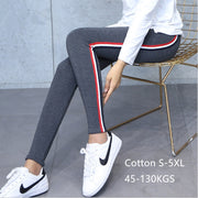 2021 Quality Cotton Leggings Side Stripes Women Casual High-stretch Leggings Pants High Waist Fitness Leggings Female