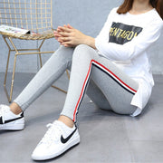 2021 Quality Cotton Leggings Side Stripes Women Casual High-stretch Leggings Pants High Waist Fitness Leggings Female