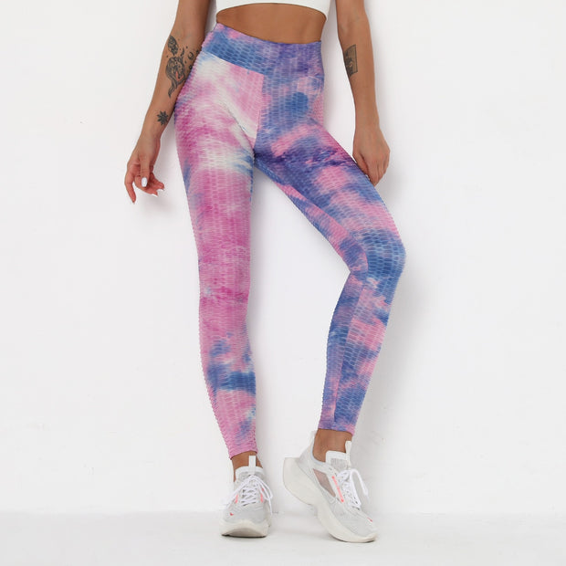 RUUHEE Tie Dye Tight Leggings Sports Women Fitness with Pocket Yoga Pants Stretch Workout Leggings Patchwork Slim Gym Leggings