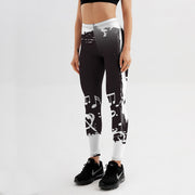 Qickitout Summer Style Fashion in Women Leggings Black and White Note Printed Leggings Mid Waist Pants Fitness Workout Leggings