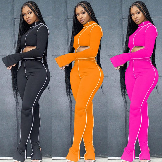 Sisterlinda Fitness Sporty Workout Two Piece Set Women Patchwork Long Sleeve Asymmetrical Top Pants Activewear Outfits Suit 2021