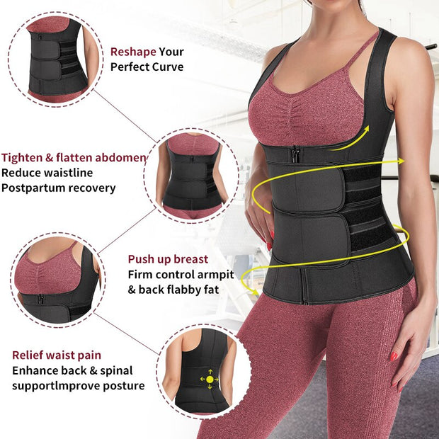 Waist Trainer Corset Neoprene Sweat Sauna Vest for Women Weight Loss with Zipper and Waist Trimmer Belt Slimming Body Shaper