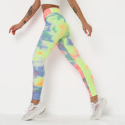 RUUHEE Tie Dye Tight Leggings Sports Women Fitness with Pocket Yoga Pants Stretch Workout Leggings Patchwork Slim Gym Leggings