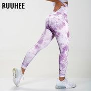 RUUHEE Tie Dye Tight Leggings Sports Women Fitness with Pocket Yoga Pants Stretch Workout Leggings Patchwork Slim Gym Leggings