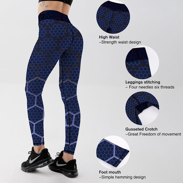 2018 New Sports Leggings Women Sportswear Purple Honeycomb Pattern Polyester High Waist Leggings