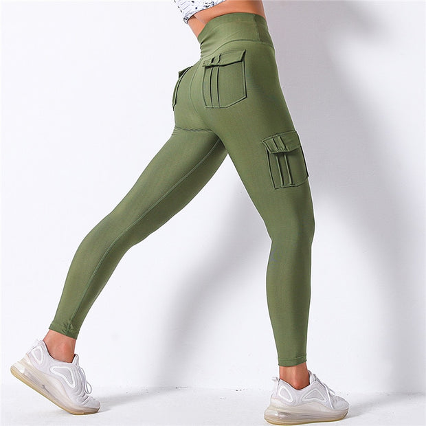 Nessaj High Waist Fitness Leggings Women Pocket Leggings Solid Color Push Up Legging Women Clothing Polyester Leggings