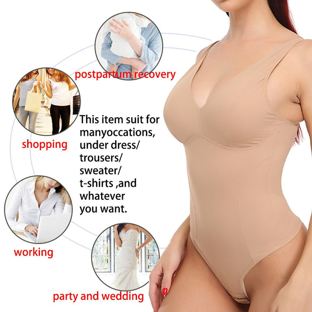 Shapewear Bodysuits For Women Thong Body Shapers Waist Trainer Vest V Neck Compression Tank Tops Slimming Underwear Faja Skims