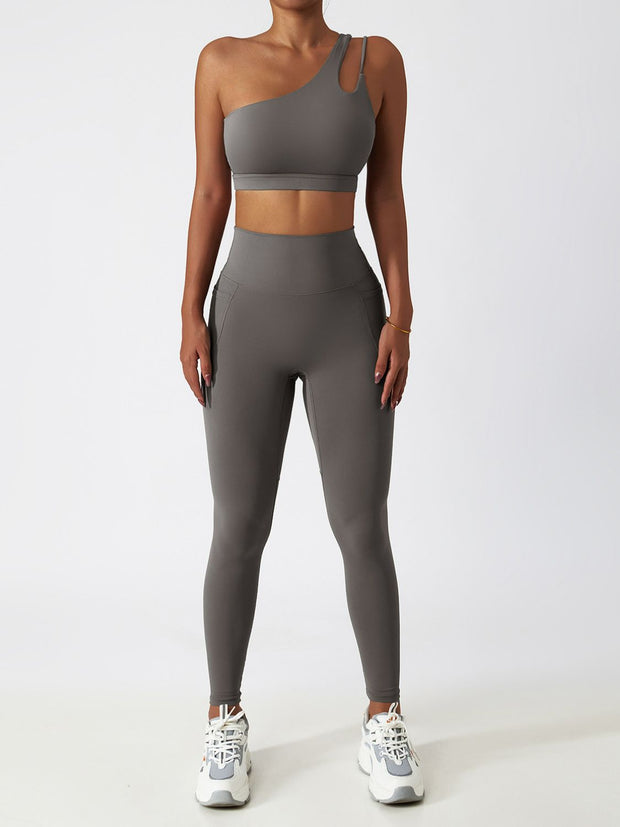 Cutout One-Shoulder Sports Bra and Legggings Set