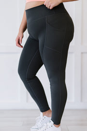 Zenana Step Aside Full Size Athletic Leggings with Pockets in Ash Grey