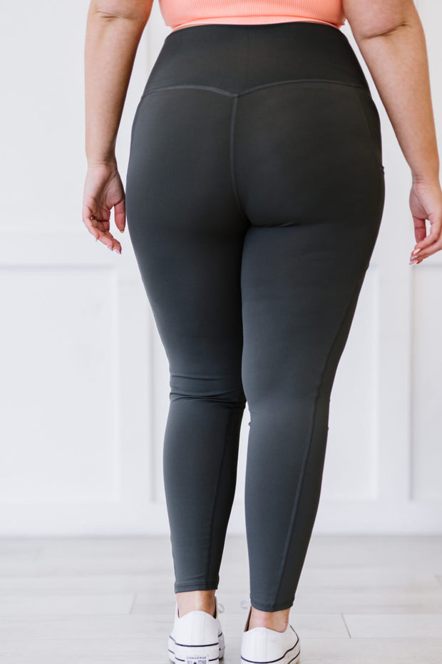 Zenana Step Aside Full Size Athletic Leggings with Pockets in Ash Grey