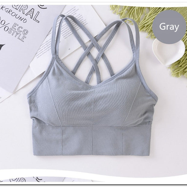 Beauty Back Sports Bra Women Padded Sports Top Vest Tops Shock-Proof Gathering High-Intensity Yoga Bra Cotton Underwear Fitness