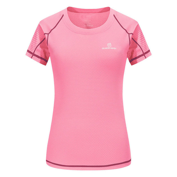 QUESHARK Women Quick Dry Short Sleeve Sports Running T Shirt Breathable Slim Tops Yoga T-shirts Tees Fitness Gym Workout Shirts