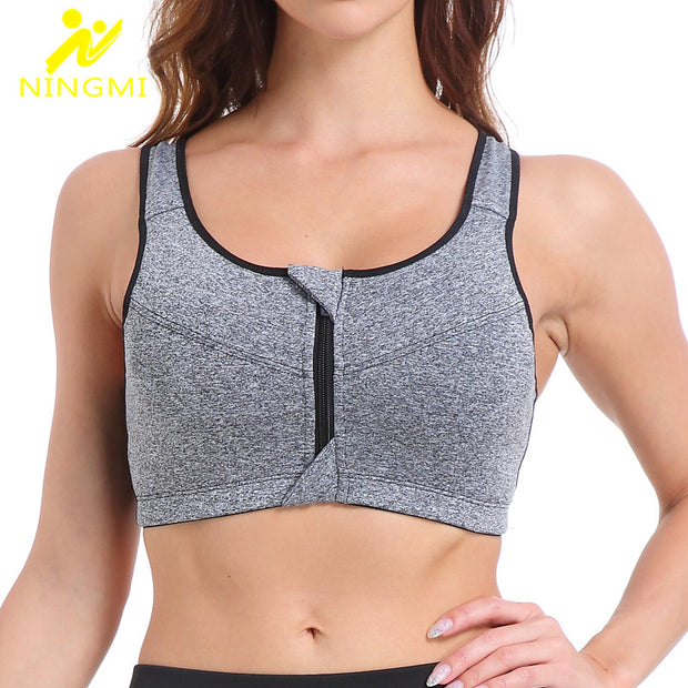 NINGMI Sports Bra Hot Women Gym Fitness Zipper High Impact Vest Active Wear Underwear Push Up Running Yoga Bra Sport Crop Tops