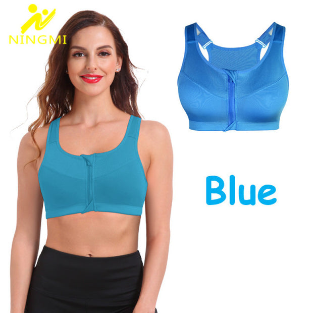 NINGMI Sports Bra Hot Women Gym Fitness Zipper High Impact Vest Active Wear Underwear Push Up Running Yoga Bra Sport Crop Tops