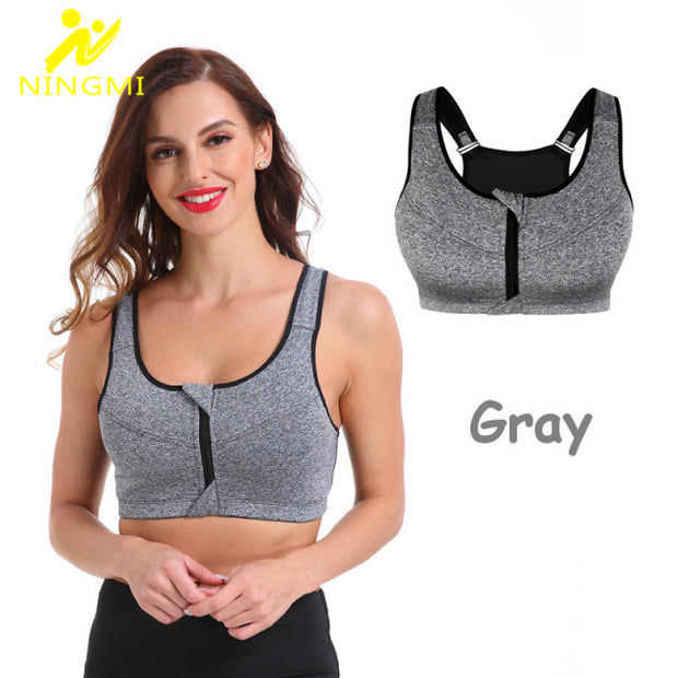 NINGMI Sports Bra Hot Women Gym Fitness Zipper High Impact Vest Active Wear Underwear Push Up Running Yoga Bra Sport Crop Tops