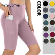 ATHVOTAR Sport Shorts Female Fitness Nudity High Waist Hip Lift Running Yoga Short Side Pockets Tights Quick Dry Gym Sportswear