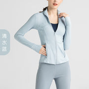 Women Sport Jacket Zipper Yoga Coat Clothes Quick Dry Fitness Jacket Running Hoodies Thumb Hole Sportwear Gym Workout Hooded Top