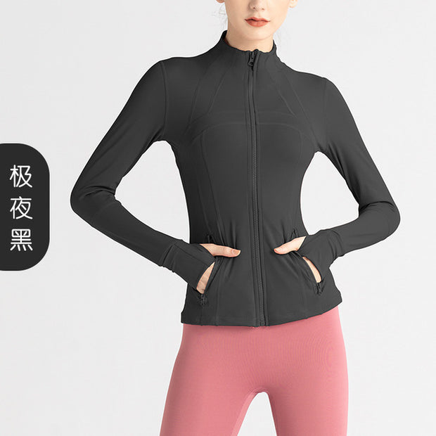 Women Sport Jacket Zipper Yoga Coat Clothes Quick Dry Fitness Jacket Running Hoodies Thumb Hole Sportwear Gym Workout Hooded Top