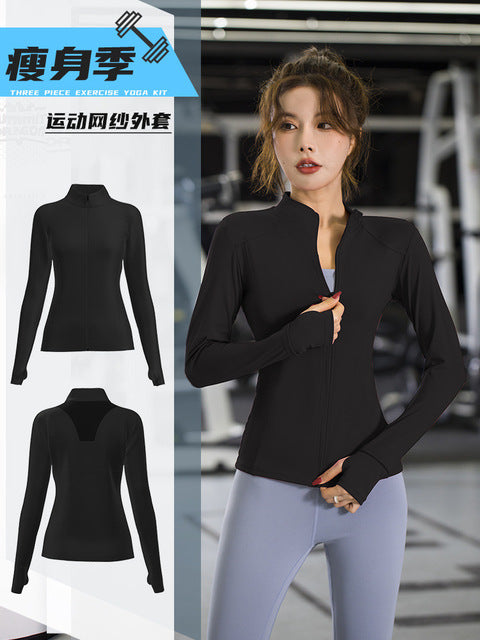 Women Sport Jacket Zipper Yoga Coat Clothes Quick Dry Fitness Jacket Running Hoodies Thumb Hole Sportwear Gym Workout Hooded Top