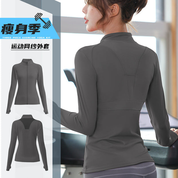 Women Sport Jacket Zipper Yoga Coat Clothes Quick Dry Fitness Jacket Running Hoodies Thumb Hole Sportwear Gym Workout Hooded Top